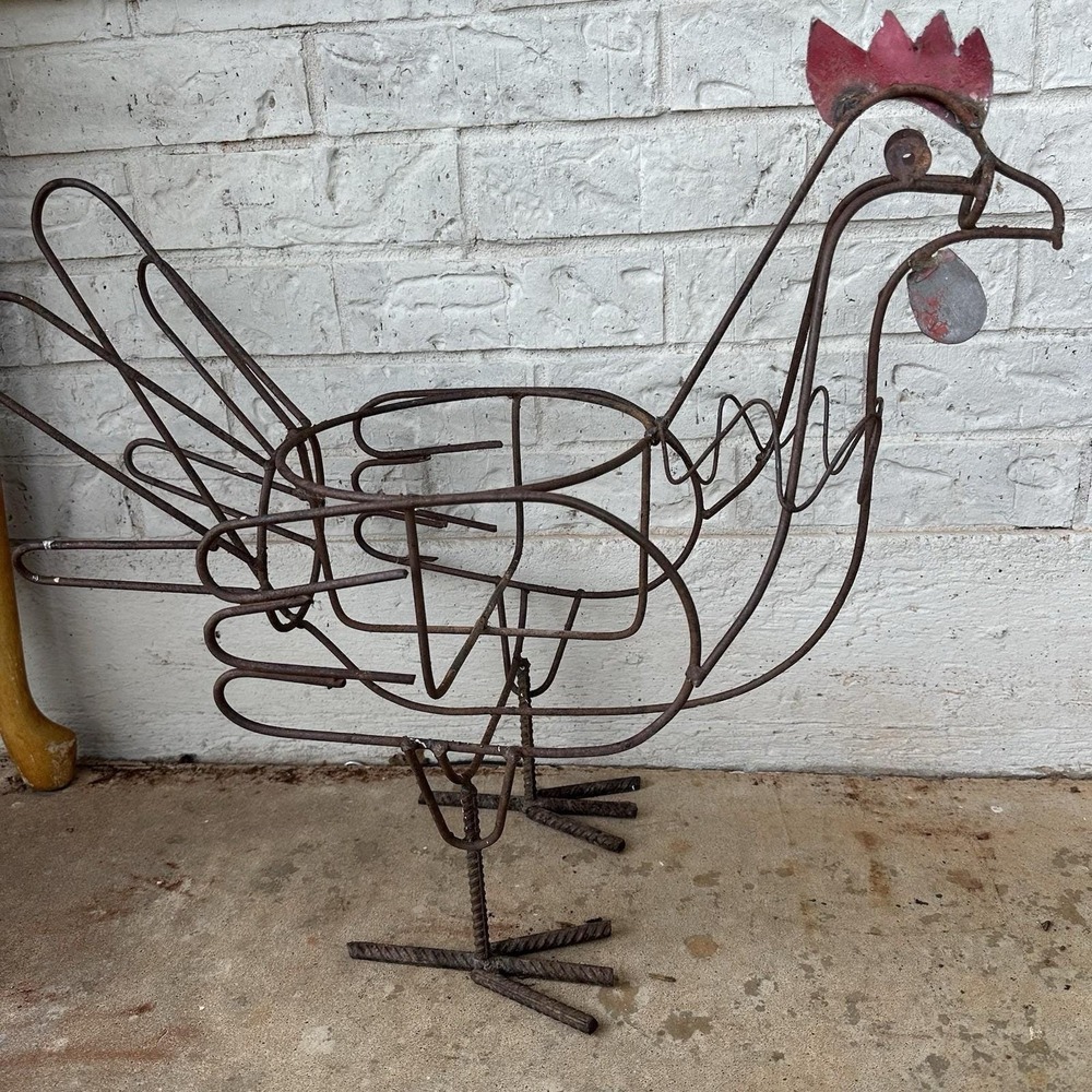 Vintage Yard Garden Porch Wire Sculpture Rooster Chicken Planter Farm 22" Tall